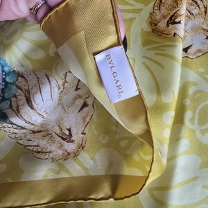 BVLGARI Yellow Silk Scarf with Lion Motif